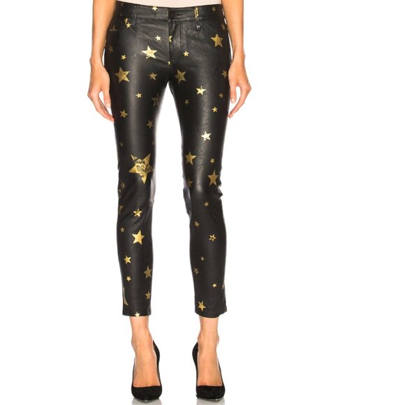 RtA Black and Gold Stars Skinny Leather Pants (size 28)